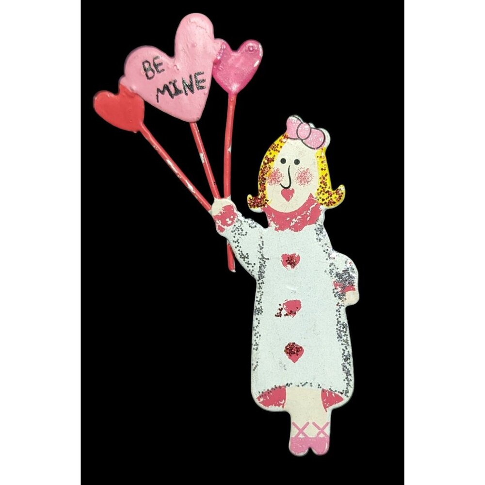 Vintage Valentine Be Min Balloon Painted Metal Brooch